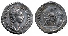 ANCIENT ROMAN IMPERATORIAL AND IMPERIAL SILVER COINS, Orbiana (wife of Severus Alexander), Denarius, AD 225, SALL BARBIA ORBIANA AVG, diademed and draped bust right, rev CONCORDIA AVGG, Concordia seat
