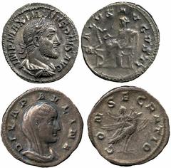 ANCIENT ROMAN IMPERATORIAL AND IMPERIAL SILVER COINS, Maximinus I (AD 235-238), Denarius, AD 235-236, IMP MAXIMINVS PIVS AVG, laureate, draped and cuirassed bust right, rev SALVS AVGVSTI, Salus seated