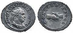 ANCIENT ROMAN IMPERATORIAL AND IMPERIAL SILVER COINS, Balbinus (AD 238), Antoninianus, IMP CAES D CAEL BALBINVS AVG, radiate, draped and cuirassed bust right, rev CONCORDIA AVGG, clasped right hands, 