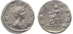 ANCIENT COINS, ROMAN IMPERIAL COINS, Plautilla, wife of Caracalla Plautilla, Denarius, 3.52g, Laodicae ad Mare, PLAVTILLAE AVGVSTAE, draped bust right, hair coiled in ridges and fastened in bun, rev C