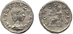 ANCIENT COINS, ROMAN IMPERIAL COINS, Julia Paula, first wife of Elagabalus Julia Paula, Denarius, 3.45g, AD 220, IVLIA PAVLA AVG, draped bust right, hair waved and fastened behind head, rev CONCORDIA,