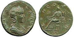 ANCIENT COINS, ROMAN IMPERIAL COINS, Julia Paula, first wife of Elagabalus Julia Paula, Sestertius, 23.12g, AD 220, IVLIA PAVLA AVG, draped bust right, rev CONCORDIA S C, Concordia seated left, holdin