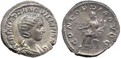 ANCIENT COINS, ROMAN IMPERIAL COINS, Tranquillina, wife of Gordian III Tranquillina, Denarius, 2.54g, AD 241, SABINA TRANQVILLINA AVG, diademed and draped bust right, rev CONCORDIA AVGG, Concordia sea