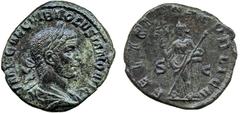 ANCIENT COINS, ROMAN IMPERIAL COINS, Volusian (AD 251-253) Volusian, Sestertius, 17.01g, AD 251, IMP CAE C VIB VOLVSIANO AVG, laureate, draped and cuirassed bust right, rev FELICITAS PVBLICA S C, Feli