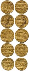 ISLAMIC COINS, Burji Mamluk, al-Ashraf Barsbay (825-841h), Ashrafi (5), al-Qahira 833h (2), 3.42g, 3.41g, 834h, 3.43g, 838h, 3.42g and date off flan, 3.40g (Balog -, -, 706, 710, ?; A 998). The last v