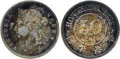 Coins Of The British Empire. Hong Kong. Proof 50-Cents, 1891 (KM 9.1). Choice Proof-Specimen, quite heavily toned, mostly in deep reds. While KM lists Proofs for most of the Victoria 50-Cents, I have 
