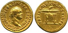 Ancient Coins. Titus (AD 79-81), Gold Aureus, AD 80, IMP TITVS CAES VESPASIAN AVG P M, laureate head right, rev TR P IX IMP XV COS VIII P P, draped seat, winged thunderbolt above, 7.25g (RIC 117; BMC 