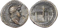 Ancient Coins Nero (AD 54-68) AE Sestertius, Rome, AD 66, 26.22g. Laureate head of Nero right. Rev. Temple of Janus with doors closed. (RIC 324). Very Fine. Worn and corroded obverse but a pleasing te