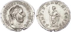 Ancient Coins Macrinus (AD 217-218) AR Denarius, Rome, 3.29g. Laureate and cuirassed bust of Macrinus right. Rev. Securitas standing left, leaning on column and holding sceptre. (RIC 24). Extremely Fi