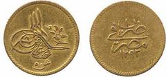 Ottoman. Murad V, Gold ½-Guinea/50-Ghurush, Misr 1293h, year 1, 4.24g. Good very fine and rare. Estimate: £600-800