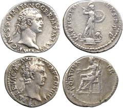 ANCIENT COINS. Roman. Domitian (AD 81-96), Silver Denarius, rev Minerva; Nerva (AD 96-98), Silver Denarius, rev Fortuna. About very fine. (2) Estimate: £60-80