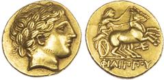 Coins Ancient Greece Kingdom of Macedon, Philip II (359-336 BC) AV Stater, Celtic Imitation(?), 8.61g. Laureate head of Apollo right. Rev. Charioteer, holding kentron and reins, driving biga right, tr