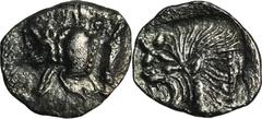 ANCIENT COINS Greece, Mysia, Kyzikos, HemiobolGreeceMysia, Kyzikos, Hemiobol, 525-475 BCObverse: forepart of boar left, tunny to rightReverse: head of lion left, X aboveDiameter 9 mm, weight 0.27 gGre