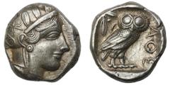 ANCIENT COINS Greece, Attica, Athens, TetradrachmVery well preserved specimen. GreeceAttica, Athens, Tetradrachm 454-404 BCObverse: head of Athena in the helmet facing rightReverse: owl standing to th