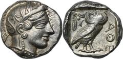 ANCIENT COINS Greece, Attica, Athens, TetradrachmGreeceAttica, Athens, Tetradrachm 454-404 BCObverse: head of Athena in the helmet facing rightReverse: owl standing to the right, with its head turned 