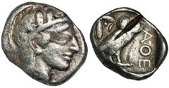 ANCIENT COINS Greece, Attica, Athens, TetradrachmGreeceAttica, Athens, Tetradrachm 440-420 BCObverse: head of Athena in the helmet facing rightReverse: owl standing to the right, with its head turned 