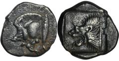 ANCIENT COINS Greece, Mysia, Kyzikos, ObolGreeceMysia, Kyzikos, Obol 450-400 BCObverse: forepart of boar leftReverse: head of lion leftDiameter 11 mm, weight 1.14 gGrecjaMyzja, Kyzikos, Obol 450-400 p