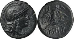 ANCIENT COINS Greece, Mysia, Pergamon, AEGreece Mysia, Pergamon, AE circa 200-133 BCObverse: head of Athena right, wearing crested helmet ornamented with starReverse: owl standing facing on palm, with