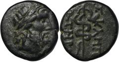 ANCIENT COINS Greece, Mysia, Pergamon, AEGreece Mysia, Pergamon, AE circa 200-150 BCObverse: head of Asklepios rightReverse: serpent entwined staff of AsklepiosAΣKΛHΠIOY ΣΩTHPOΣDiameter 16 mm, weight 