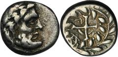 ANCIENT COINS Greece, Aetolia, Achaean League, Triobol or HemidrachmGreecePeloponese, Arkadia, Achaean League, Hemidrachm 196-146 BC, Antigonea mint Obverse: head of Zeus rightReverse: AX monogram, A-