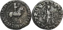 ANCIENT COINS Greece, Indo-Skythians, Azes I, TetradrachmGreeceIndo-Skythians, Azes I (58-12 BC), Tetradrachm Obverse: Azes on horseback right, holding whip and spearReverse: Athena standing right, ho