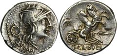 ANCIENT COINS Roman Republic, T. Cloelius, DenariusSharp details with bits of mint luster still visible. Roman Republic Cn. Papirius Carbo (121 BC), Denarius 121 BC, mint Rome Obverse: helmeted head o