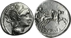 ANCIENT COINS Roman Republic, C. Claudius Pulcher, Denarius Well preserved coin with only slight wear on high points and a fair amount of mint luster.Roman RepublicC. Claudius Pulcher (110-109 BC), De