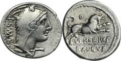 ANCIENT COINS Roman Republic, L. Thorius Balbus, DenariusRare denarius minted in Rome in 105 BC by one of the monetary triumvirs that year (latin: tres viri monetales), Lucius Thorius Balbus. Roman Re