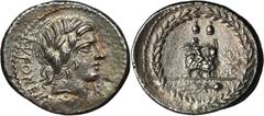 ANCIENT COINS Roman Republic, C. Fonteius, Mn. Fonteius C. f., DenariusRoman RepublicMn. Fonteius C. f. (85 BC), Denarius 85 BC, Rome mintObverse: laureate head of Apollo Veiovis rightMN FONTEI Revers