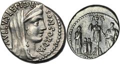 ANCIENT COINS Roman Republic, L. Aemilius Lepidus Paullus, DenariusAemilius Lepidus Paullus on the reverse recalls the figure of his ancestor Lucius Aemilius Paulus of Macedon which in 168 BC, command