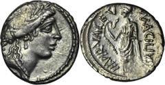 ANCIENT COINS Roman Republic, Mn. Acilius Glabrio, Denarius Attractive coin with plenty of mint luster.Roman RepublicMn. Acilius Glabrio, Denarius 49 BC, Rome mintObverse: Laureate head of Salus right