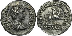 ANCIENT COINS Roman Imperial, Caracalla, DenariusRoman Imperial Caracalla (188-217), Denarius 203, Rome mint Obverse: laureate, draped bust right ANTONINVS PIVS AVG Reverse: Dea Caelestis, holding thu