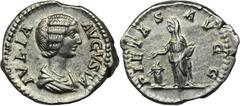 ANCIENT COINS Roman Imperial, Julia Domna, DenariusRoman Imperial Julia Domna (wife of Septimius Severus, 193-217), Denarius 196-211, Rome mint Obverse: draped bust right IVLIA AVGVSTAReverse: Pietas 