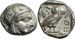 ANCIENT COINS Greece, Attica, Athens, TetradrachmGreeceAttica, Athens, Tetradrachm 454-404 BCObverse: head of Athena in the helmet facing rightReverse: owl standing to the right, with its head turned 