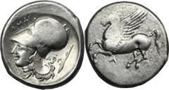 ANCIENT COINS Greece, Akarnania, Argos Amphilochikon, StaterArea of flatness. Greece Akarnania, Argos Amphilochikon, Stater 360-330 BCObverse: pegasus flying left, A below Reverse: head of Athena left