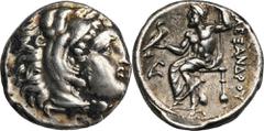 ANCIENT COINS Greece, Macedonia, Alexander III the Great, DrachmGreeceMacedonia, Alexander III the Great (336–323 BC), Drachm 323-317 BC, Lampsakos mint Obverse: head of Heracles covered with lion ski