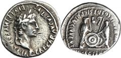 ANCIENT COINS Roman Imperial, Octavian Augustus, Denarius Obverse scratched.Roman Imperial Octavian Augustus (27 BC-14 AD), Denarius 2 BC-4 AD, Lugdunum mint Obverse: laurate head of August rightCAESA