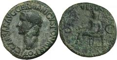ANCIENT COINS Roman Imperial, Caligula, AsRoman Imperial Caligula (37-41), As 37-38, Rome mint Obverse: bare head leftC CAESAR AVG GERMANICVS PON M TR POTReverse: Vesta seated left on ornamental thron
