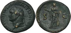 ANCIENT COINS Roman Imperial, Domitian, DupondiusOn the dupondii of Domitian as Caesar, minted during the reign of Vespasian and Titus, there is a bust without a radial crown - in this case, the high 