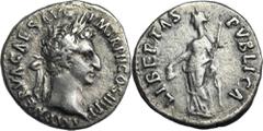 ANCIENT COINS Roman Imperial, Nerva, DenariusRoman ImperialNerva (96-98), Denarius 97, Rome mint Obverse: laureate head rightIMP NERVA CAES AVG P M TR P COS III PP Reverse: Libertas standing left, hol