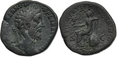 ANCIENT COINS Roman Imperial, Commodus, SestertiusInteresting sesterc with the image of a seated Roma.Roman Imperial Commodus (177-192), As 186-189, Rome mintObverse: laureate head rightM COMMODVS ANT