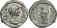 ANCIENT COINS Roman Imperial, Julia Domna, DenariusRoman Imperial Julia Domna (wife of Septimius Severus, 193-217), Denarius 196-211, Rome mint Obverse: draped bust right IVLIA AVGVSTAReverse: Juno st