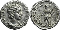 ANCIENT COINS Roman Imperial, Julia Mamea, DenariusRoman ImperialJulia Mamaea (222-235, mother of Severus Alexander), Denarius 225-235, Rome mintObverse: draped bust rightIVLIA MAMAEA AVGReverse: Juno