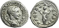 ANCIENT COINS Roman Imperial, Gordian III, DenariusRoman ImperialGordian III (238-244), Denarius 241, Rome mint Obverse: laureate, draped and cuirassed bust to rightIMP GORDIANVS PIVS FEL AVGReverse: 