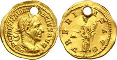 ANCIENT COINS Roman Imperial, Trajan Decius, AureusVery nice preserved aureus of Trajan Decius.Coin with a hole.Roman Imperial Trajan Decius (249-251), Aureus, Rome mintObverse: laureate and cuirassed