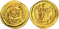 ANCIENT COINS Byzantine Empire, Maurice Tiberius, Solidus Attractive coin with plenty of mint bloom.Byzantine Empire Maurice Tiberius (582-602), Solidus, Constantinople mintObverse: bust of Emperor wi