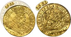 PREMIUM POLISH COINS AND MEDALS John II Casimir, Ducat Danzig 1651 GRRare Danzig ducat of John II Casimir from the third issue of this denomination.Variety with the date around the rim. Slightly bent.