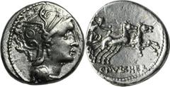 ANCIENT COINS Roman Republic, C. Claudius Pulcher, Denarius Well preserved coin with only slight wear on high points and a fair amount of mint luster.Roman RepublicC. Claudius Pulcher (110-109 BC), De