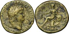 ANCIENT COINS Roman Imperial, Nero, SestertiusRoman Imperial Nero (54-68), Sestertius 62-68, Rome mintObverse: laureate head right IMP NERO CLAVD CAESAR AVG GER P M TR P P PReverse: Roma helmeted, sea