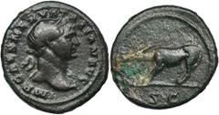 ANCIENT COINS Roman Imperial, Trajan, QuadransRare quadrans of Trajan with a very interesting type of reverse.Roman ImperialTrajan (98-117), Quadrans 114-117, Rome mint Obverse: laureate head rightIMP